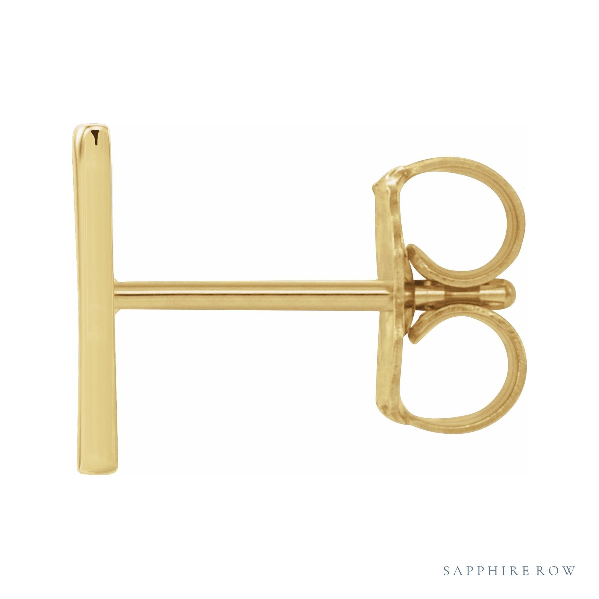 Sapphire Row Gold Single Initial Stud Earring - V, 14K Yellow Gold (view 2)