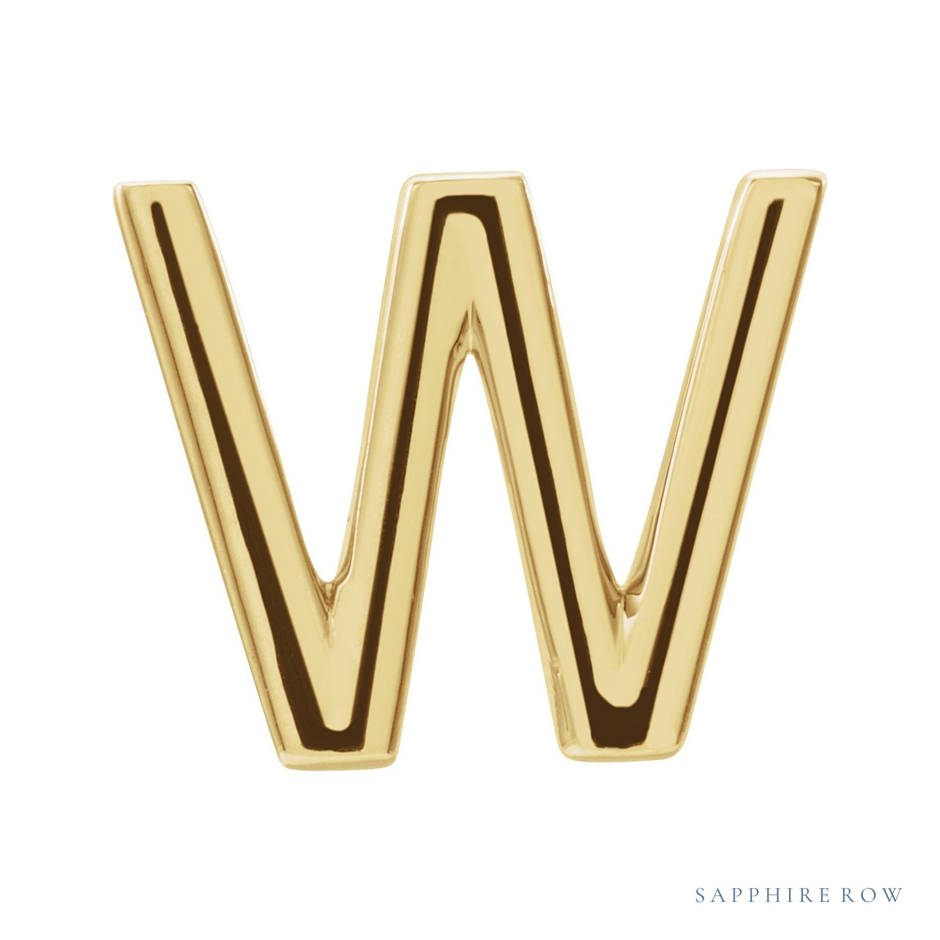 Sapphire Row Gold Single Initial Stud Earring - W, 14K Yellow Gold