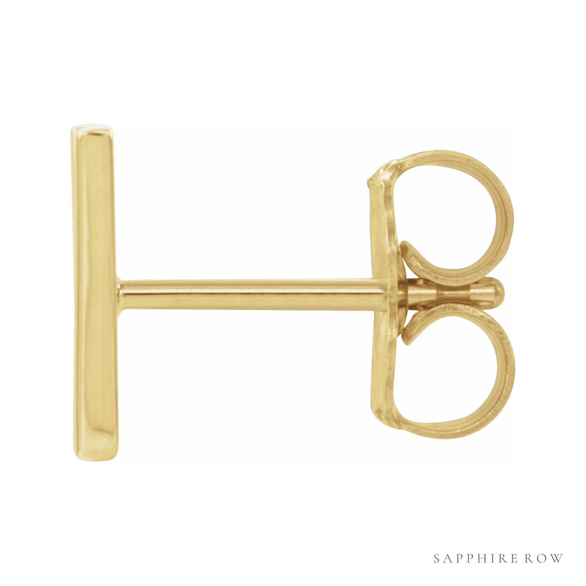 Sapphire Row Gold Single Initial Stud Earring - W, 14K Yellow Gold (view 2)