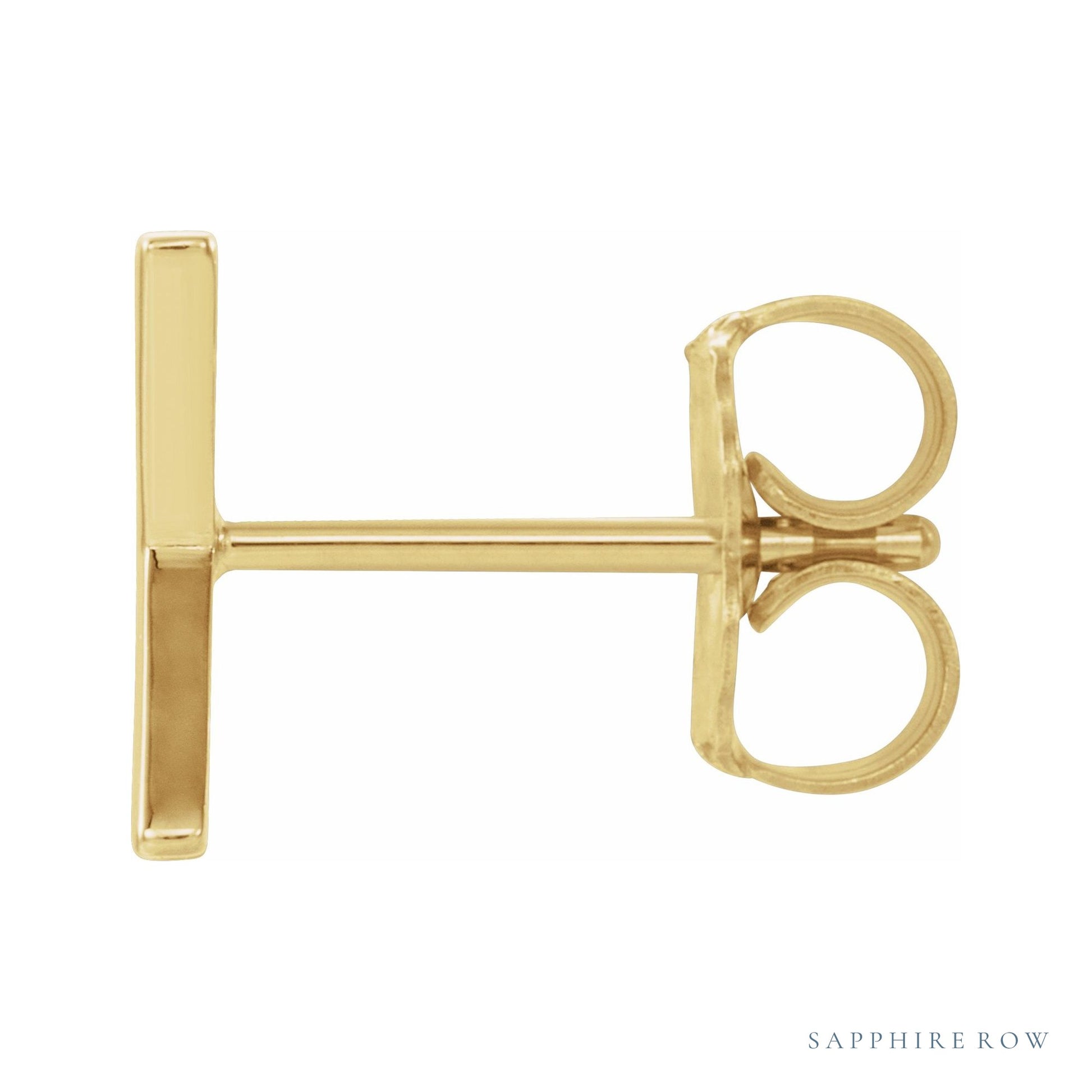 Sapphire Row Gold Single Initial Stud Earring - X, 14K Yellow Gold (view 2)