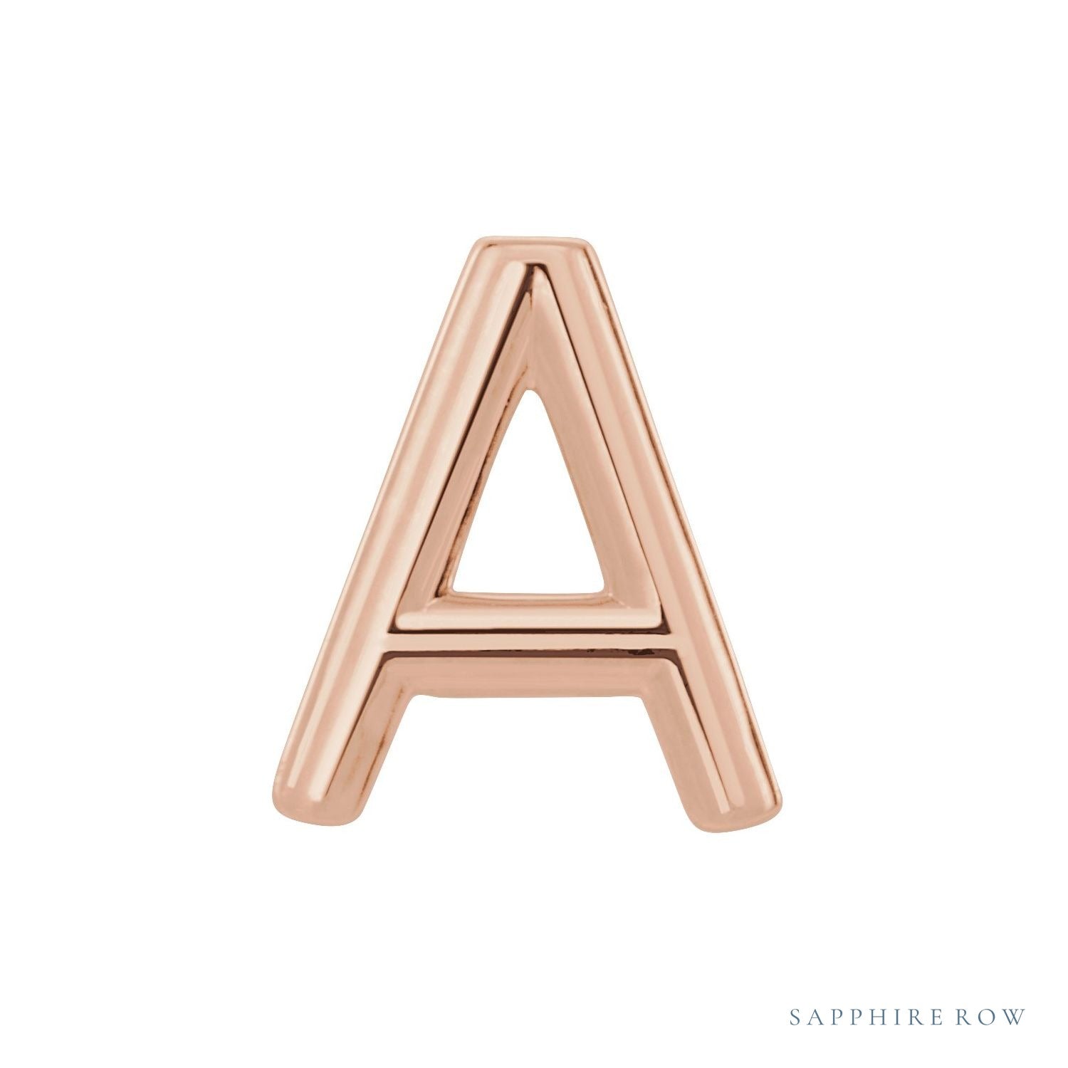 Sapphire Row Gold Single Initial Stud Earring - A, 14K Rose Gold