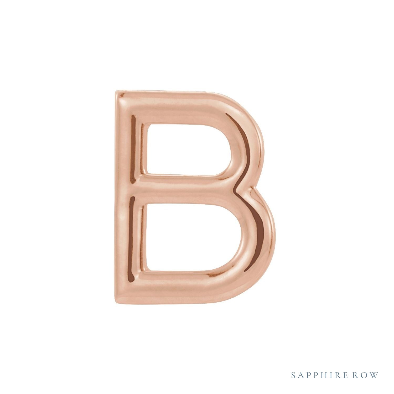 Sapphire Row Gold Single Initial Stud Earring - B, 14K Rose Gold