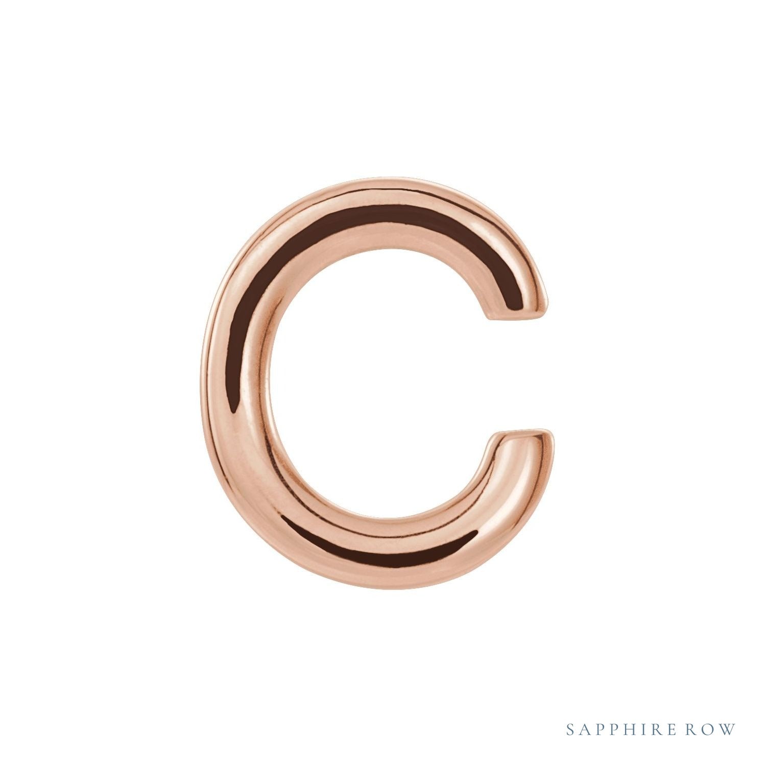 Sapphire Row Gold Single Initial Stud Earring - C, 14K Rose Gold