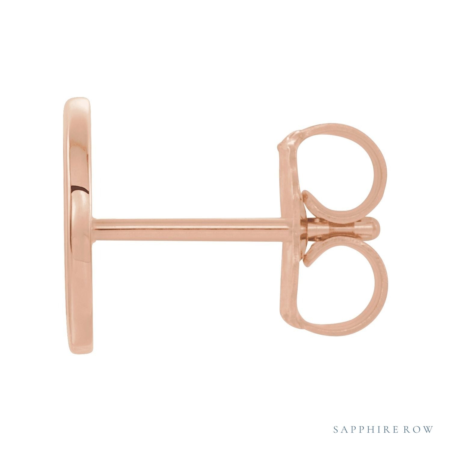 Sapphire Row Gold Single Initial Stud Earring - D, 14K Rose Gold (view 2)