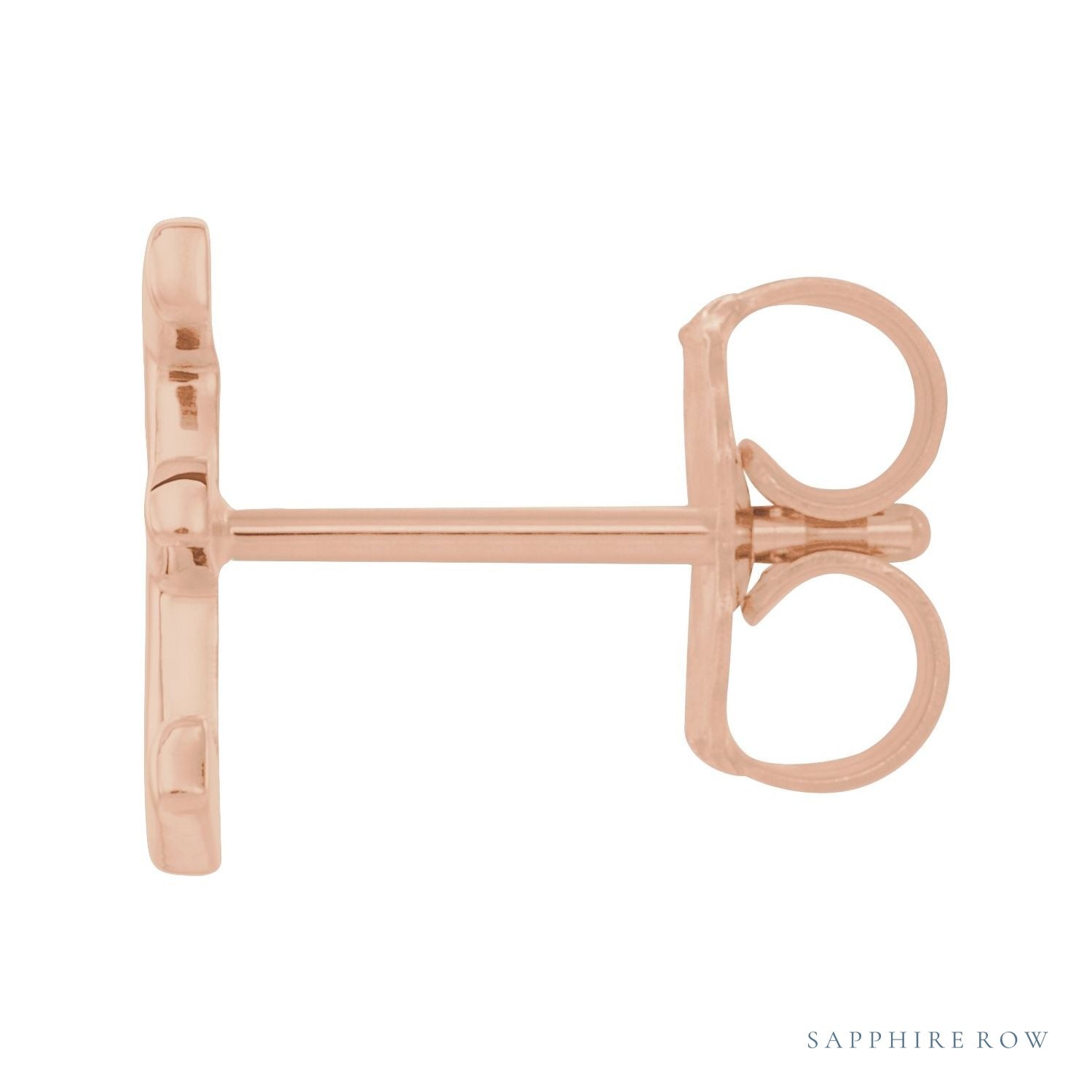 Sapphire Row Gold Single Initial Stud Earring - E, 14K Rose Gold (view 2)