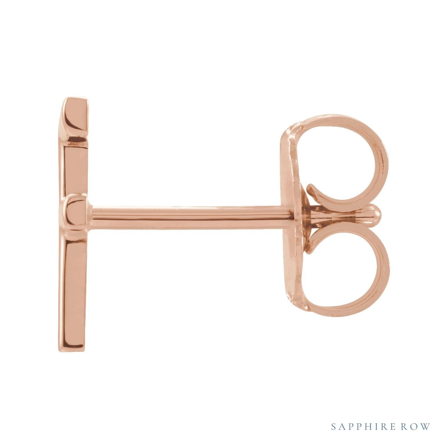 Sapphire Row Gold Single Initial Stud Earring - F, 14K Rose Gold (view 2)