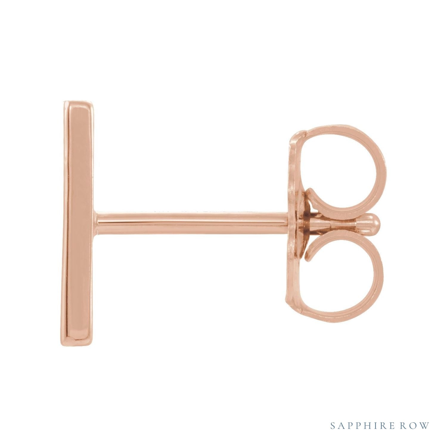 Sapphire Row Gold Single Initial Stud Earring - H, 14K Rose Gold (view 2)
