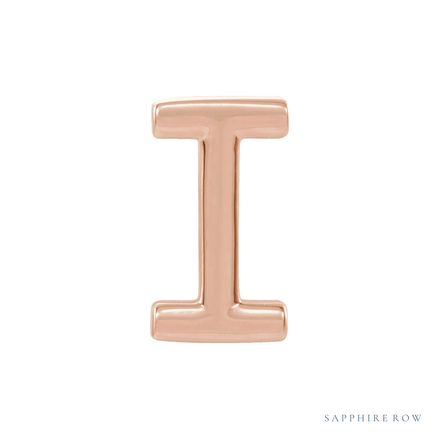 Sapphire Row Gold Single Initial Stud Earring - I, 14K Rose Gold