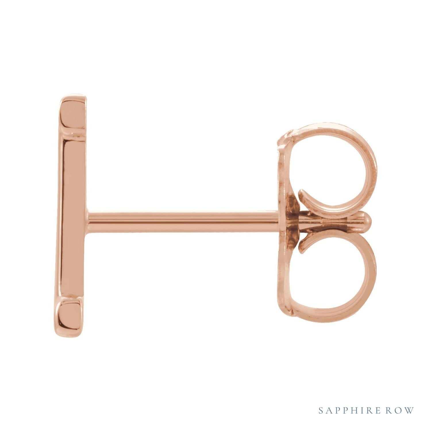 Sapphire Row Gold Single Initial Stud Earring - I, 14K Rose Gold (view 2)