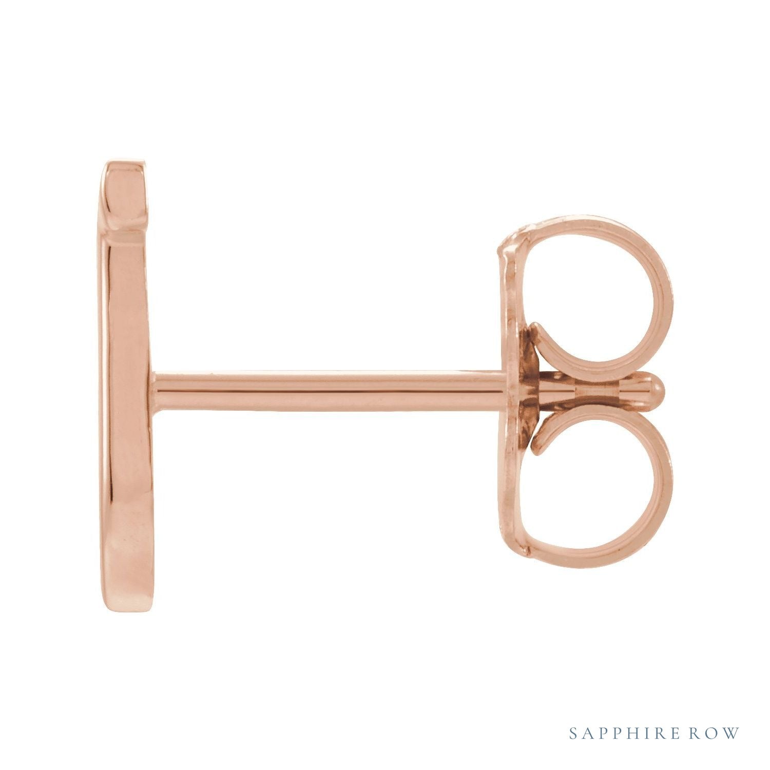 Sapphire Row Gold Single Initial Stud Earring - J, 14K Rose Gold (view 2)