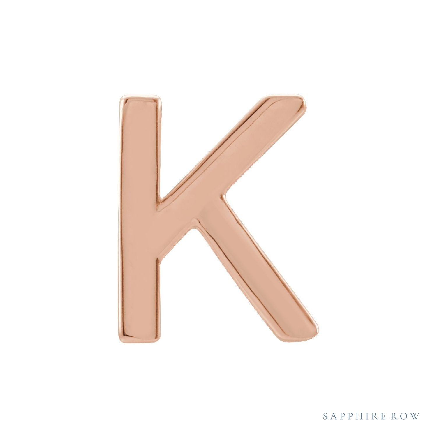 Sapphire Row Gold Single Initial Stud Earring - K, 14K Rose Gold