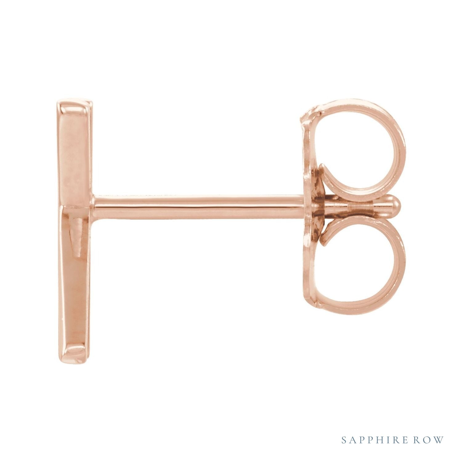 Sapphire Row Gold Single Initial Stud Earring - K, 14K Rose Gold (view 2)