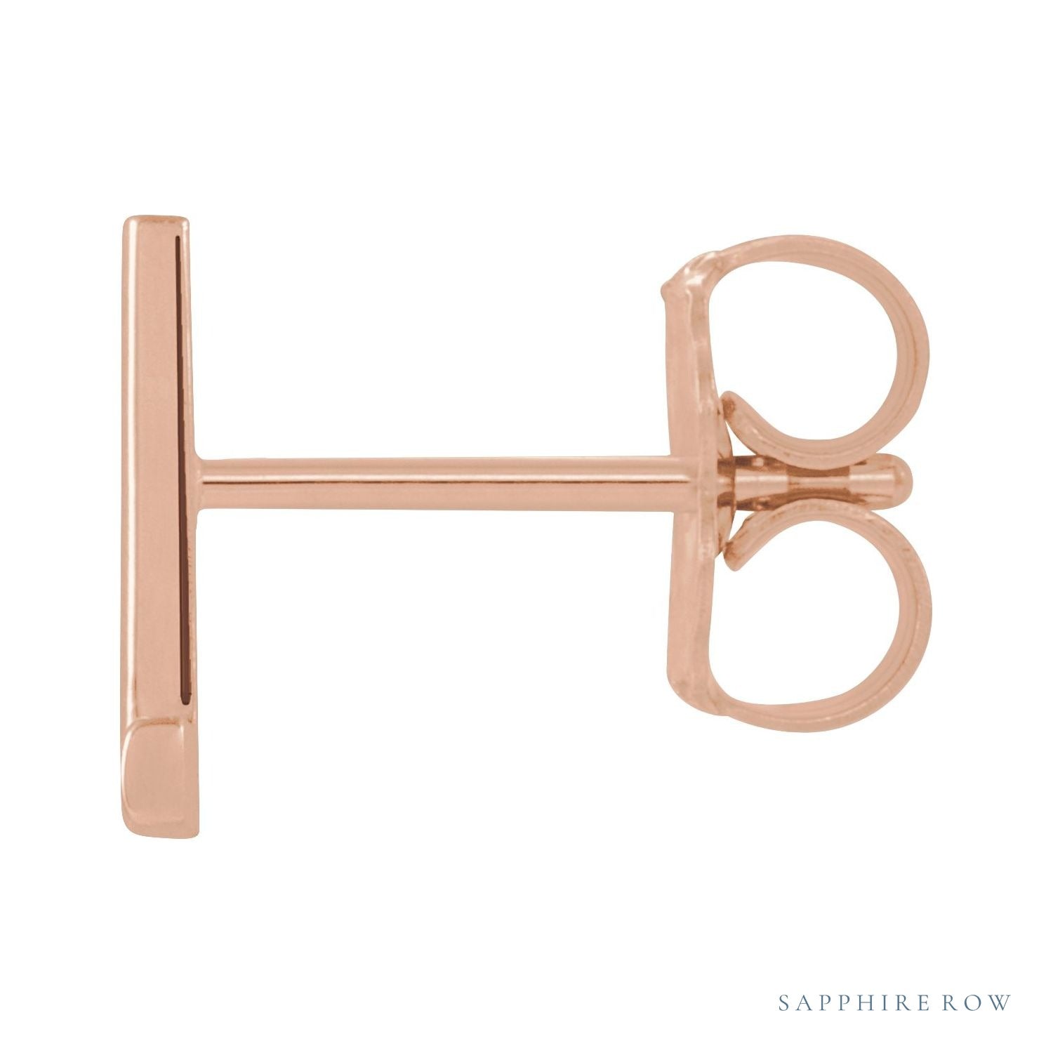 Sapphire Row Gold Single Initial Stud Earring - L, 14K Rose Gold (view 2)