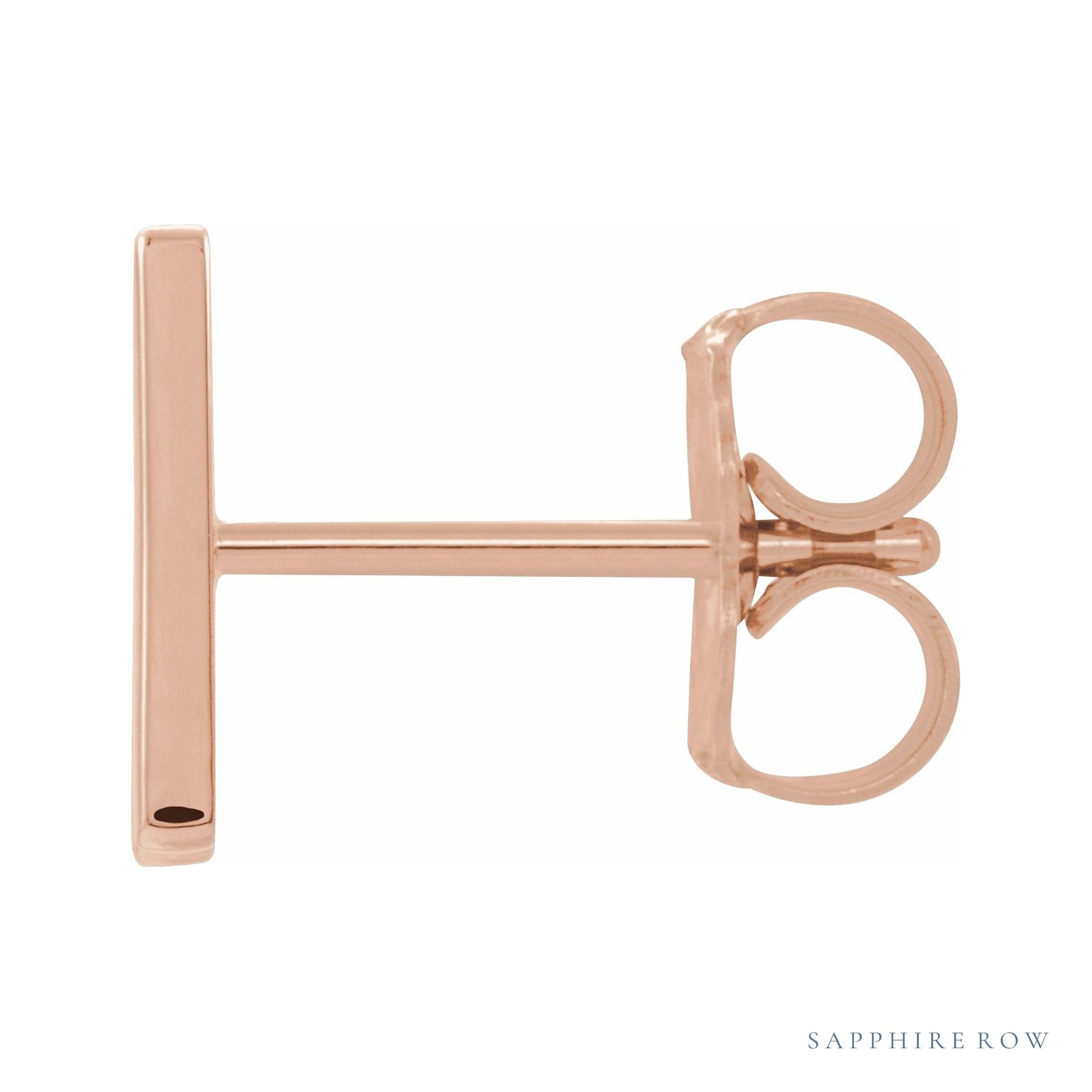 Sapphire Row Gold Single Initial Stud Earring - N, 14K Rose Gold (view 2)