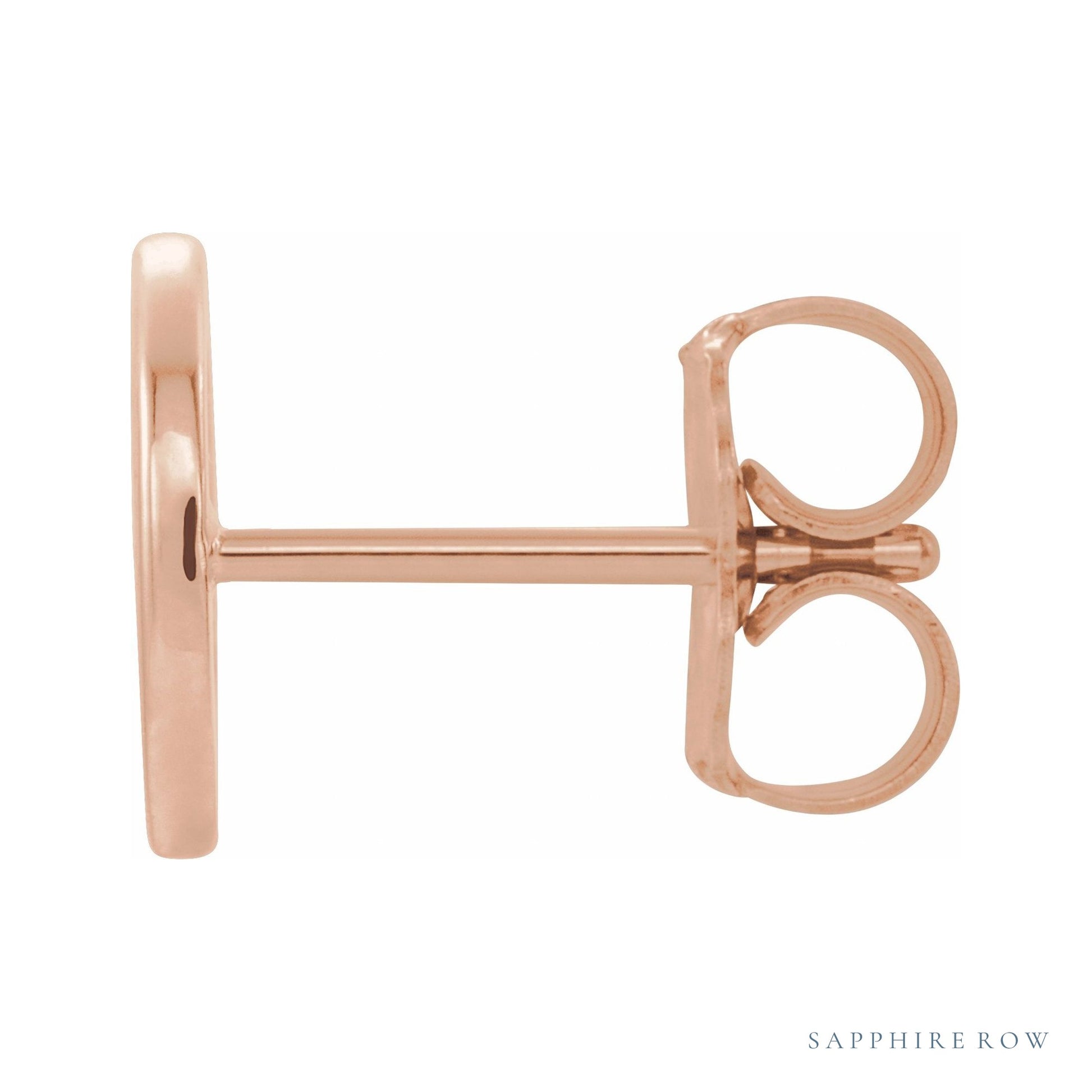 Sapphire Row Gold Single Initial Stud Earring - O, 14K Rose Gold (view 2)