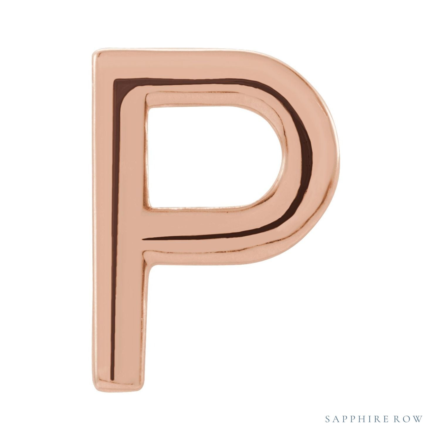 Sapphire Row Gold Single Initial Stud Earring - P, 14K Rose Gold