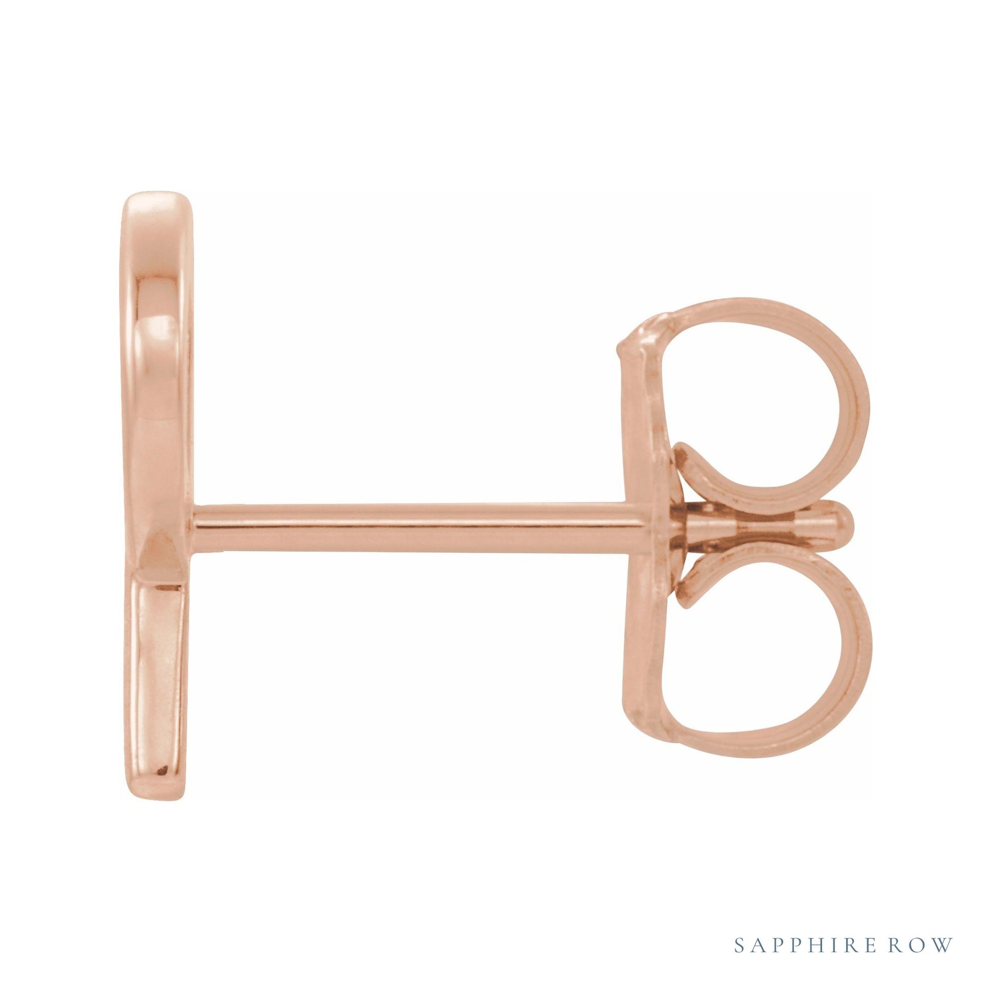 Sapphire Row Gold Single Initial Stud Earring - P, 14K Rose Gold (view 2)