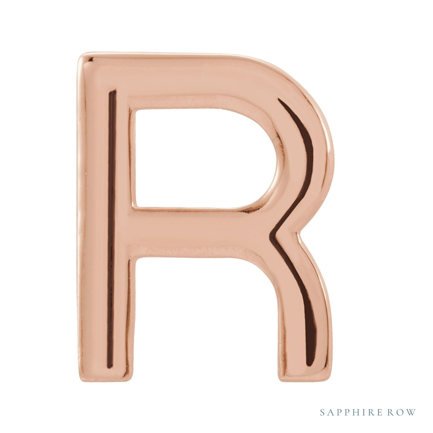 Sapphire Row Gold Single Initial Stud Earring - R, 14K Rose Gold