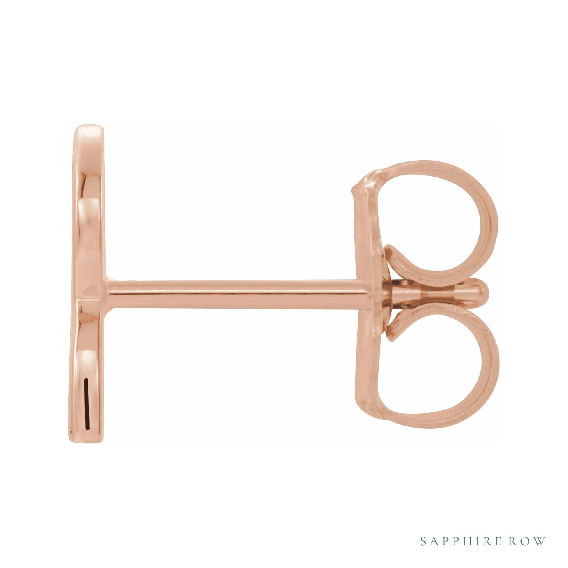 Sapphire Row Gold Single Initial Stud Earring - R, 14K Rose Gold (view 2)