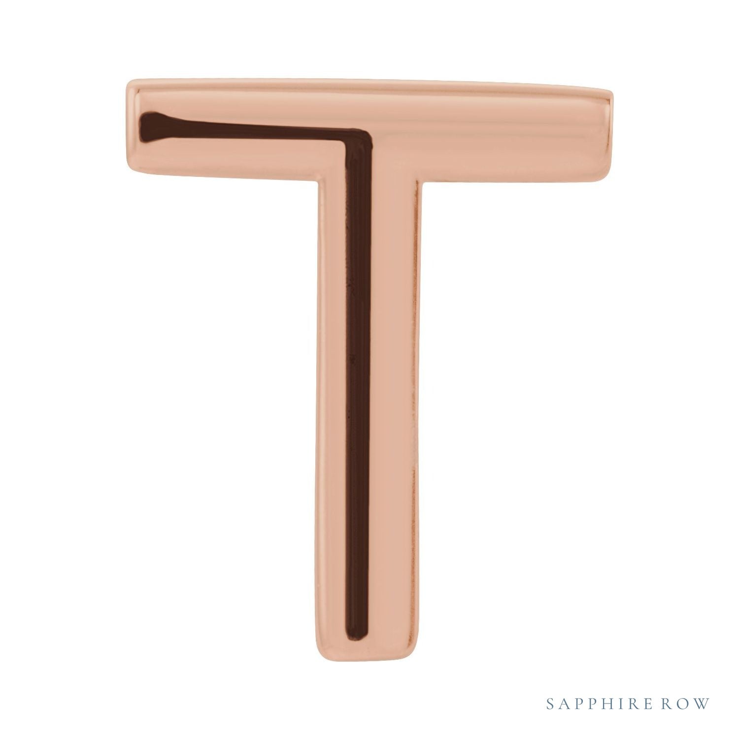 Sapphire Row Gold Single Initial Stud Earring - T, 14K Rose Gold