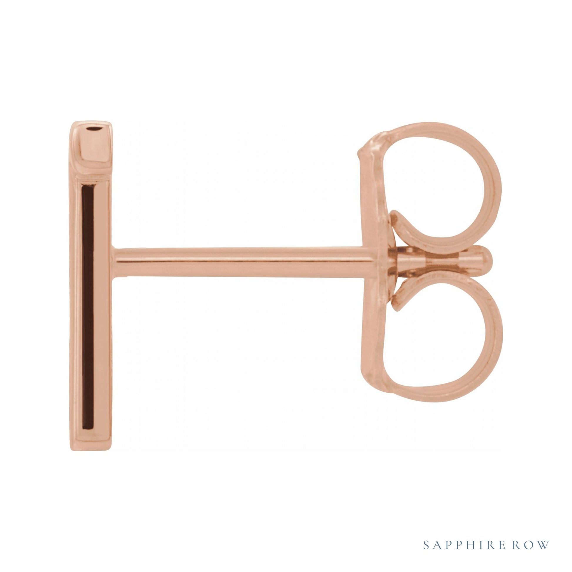 Sapphire Row Gold Single Initial Stud Earring - T, 14K Rose Gold (view 2)