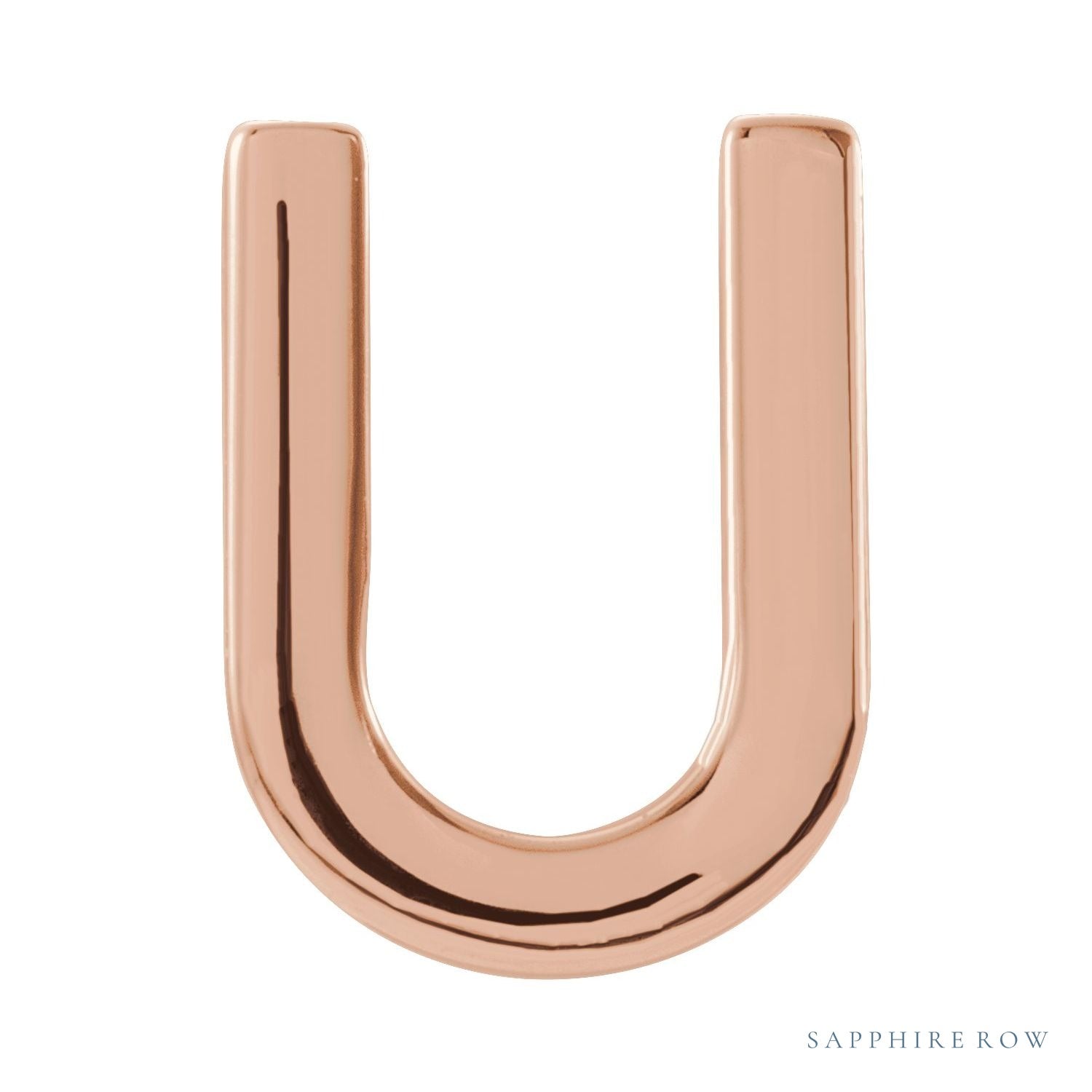 Sapphire Row Gold Single Initial Stud Earring - U, 14K Rose Gold