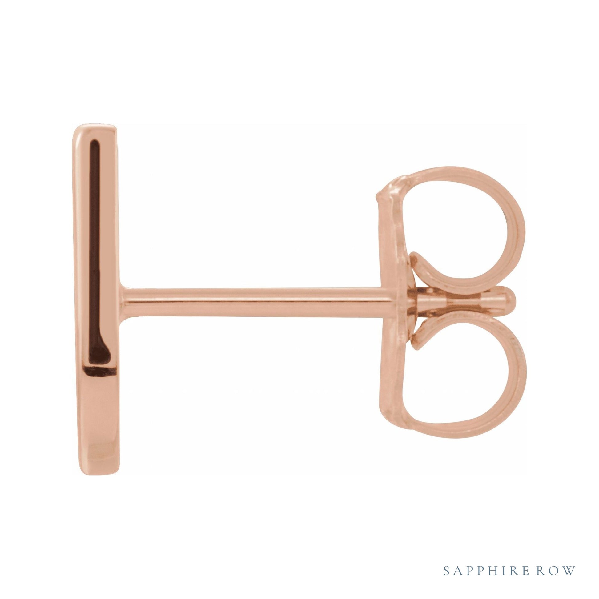 Sapphire Row Gold Single Initial Stud Earring - U, 14K Rose Gold (view 2)