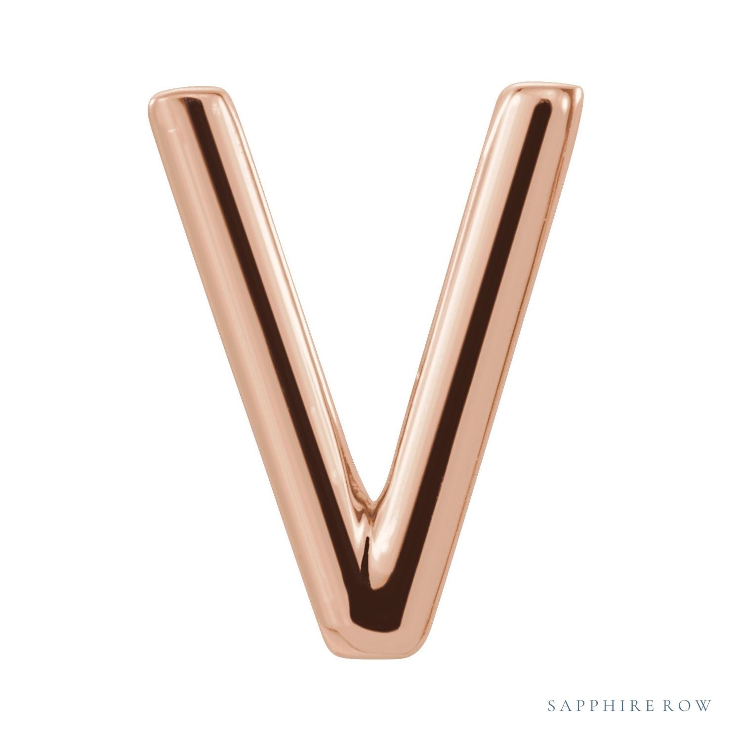 Sapphire Row Gold Single Initial Stud Earring - V, 14K Rose Gold