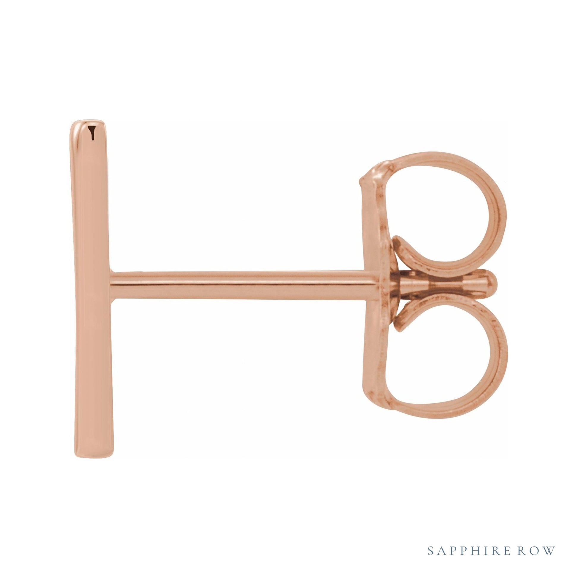 Sapphire Row Gold Single Initial Stud Earring - V, 14K Rose Gold (view 2)
