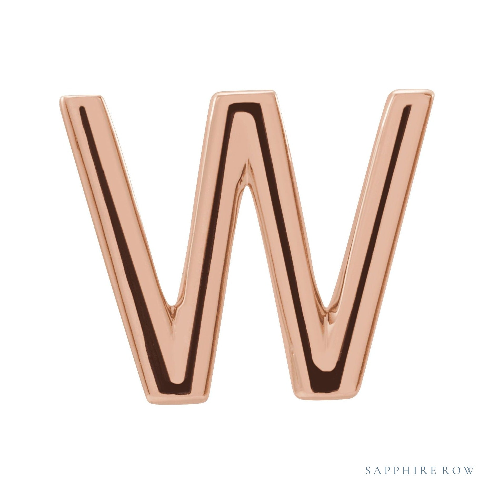 Sapphire Row Gold Single Initial Stud Earring - W, 14K Rose Gold