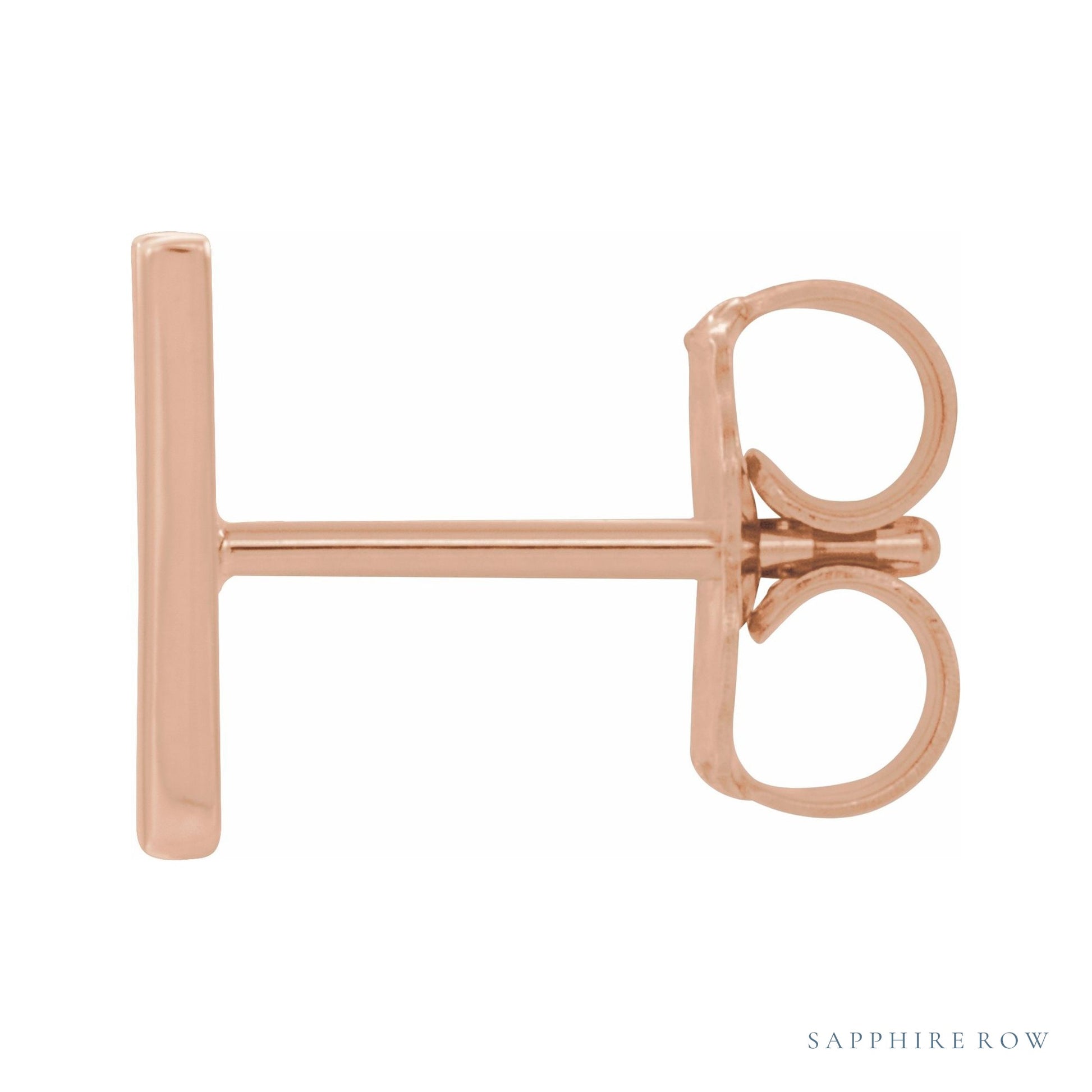 Sapphire Row Gold Single Initial Stud Earring - W, 14K Rose Gold (view 2)