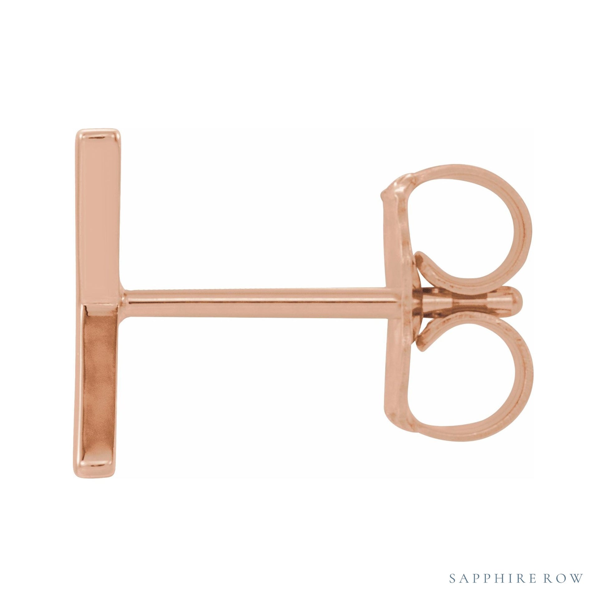 Sapphire Row Gold Single Initial Stud Earring - X, 14K Rose Gold (view 2)