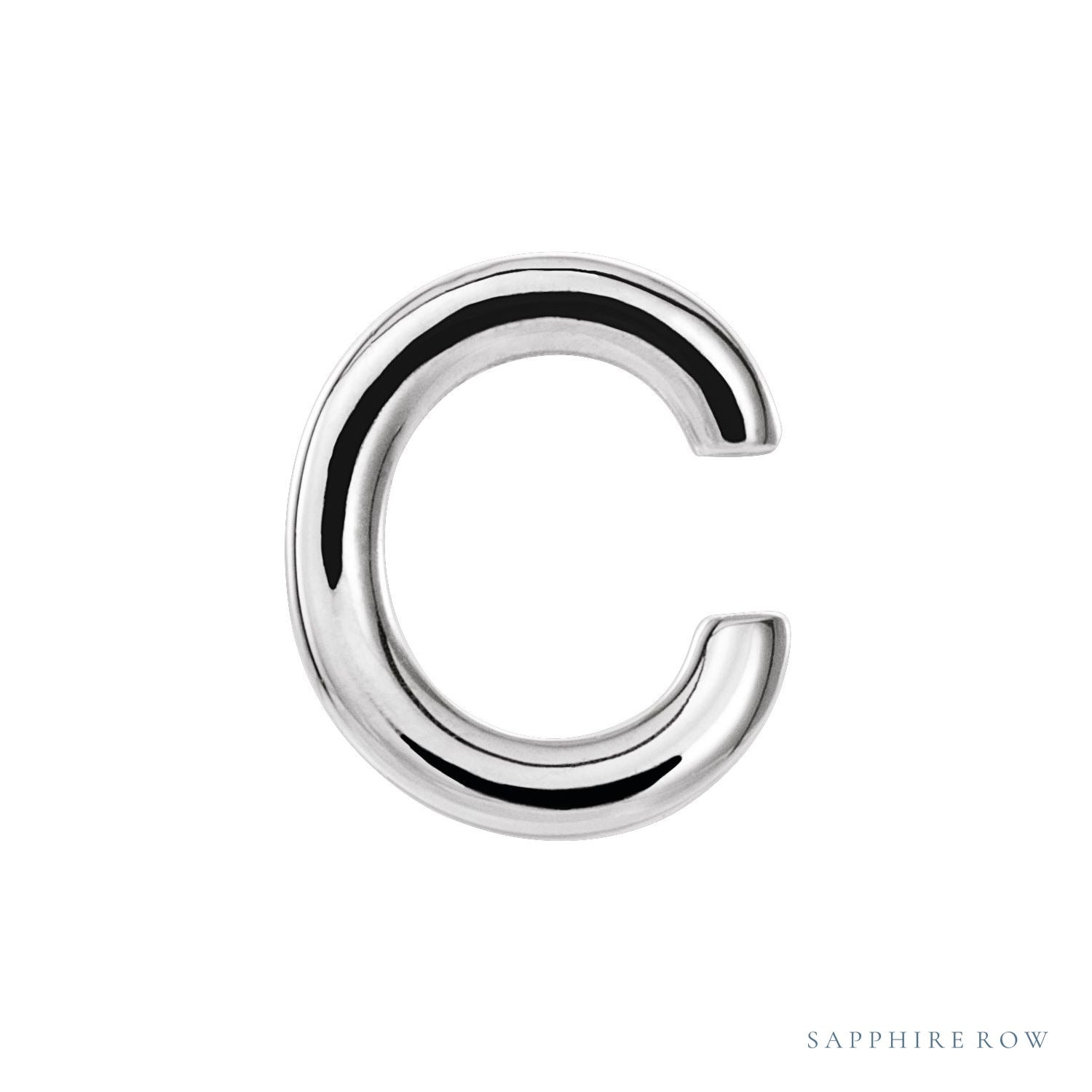 Sapphire Row Gold Single Initial Stud Earring - C, 14K White Gold