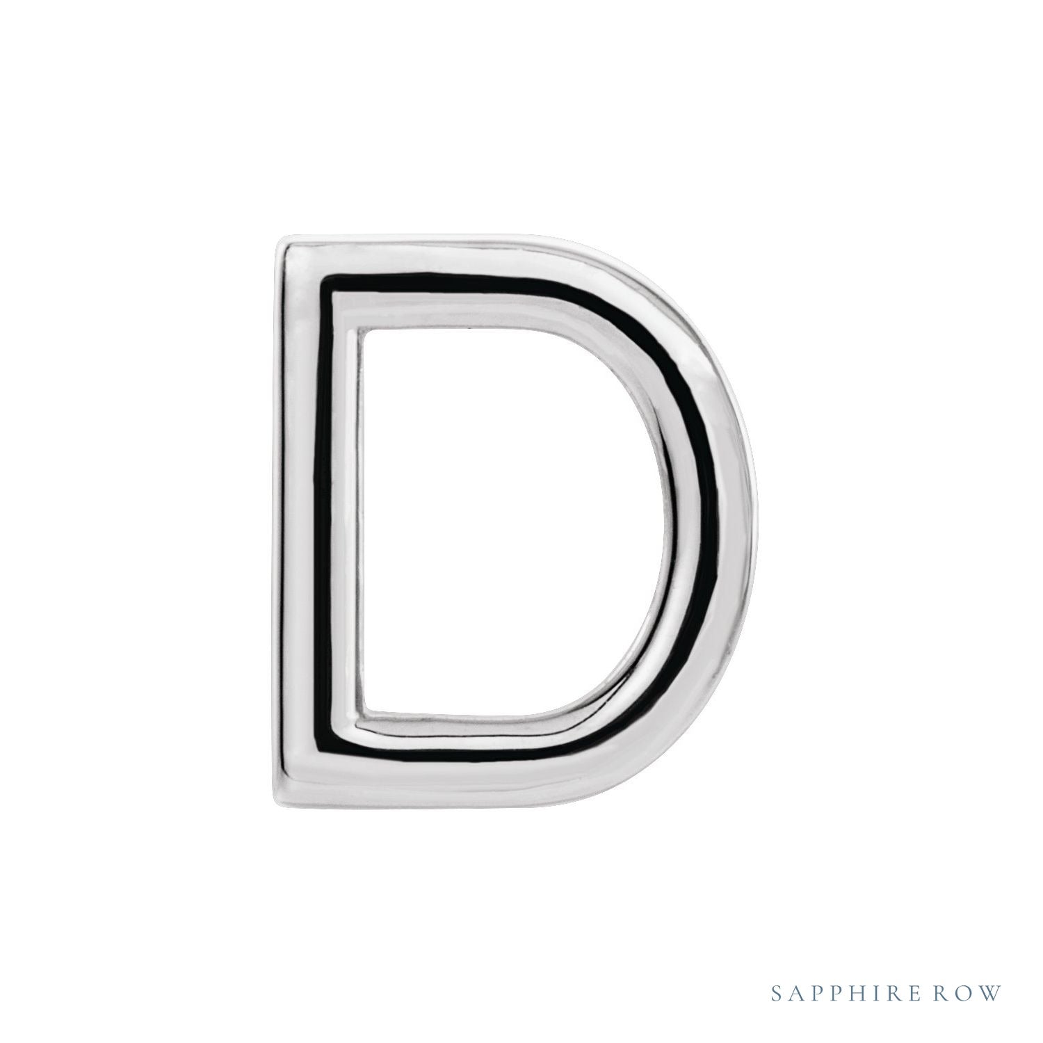 Sapphire Row Gold Single Initial Stud Earring - D, 14K White Gold