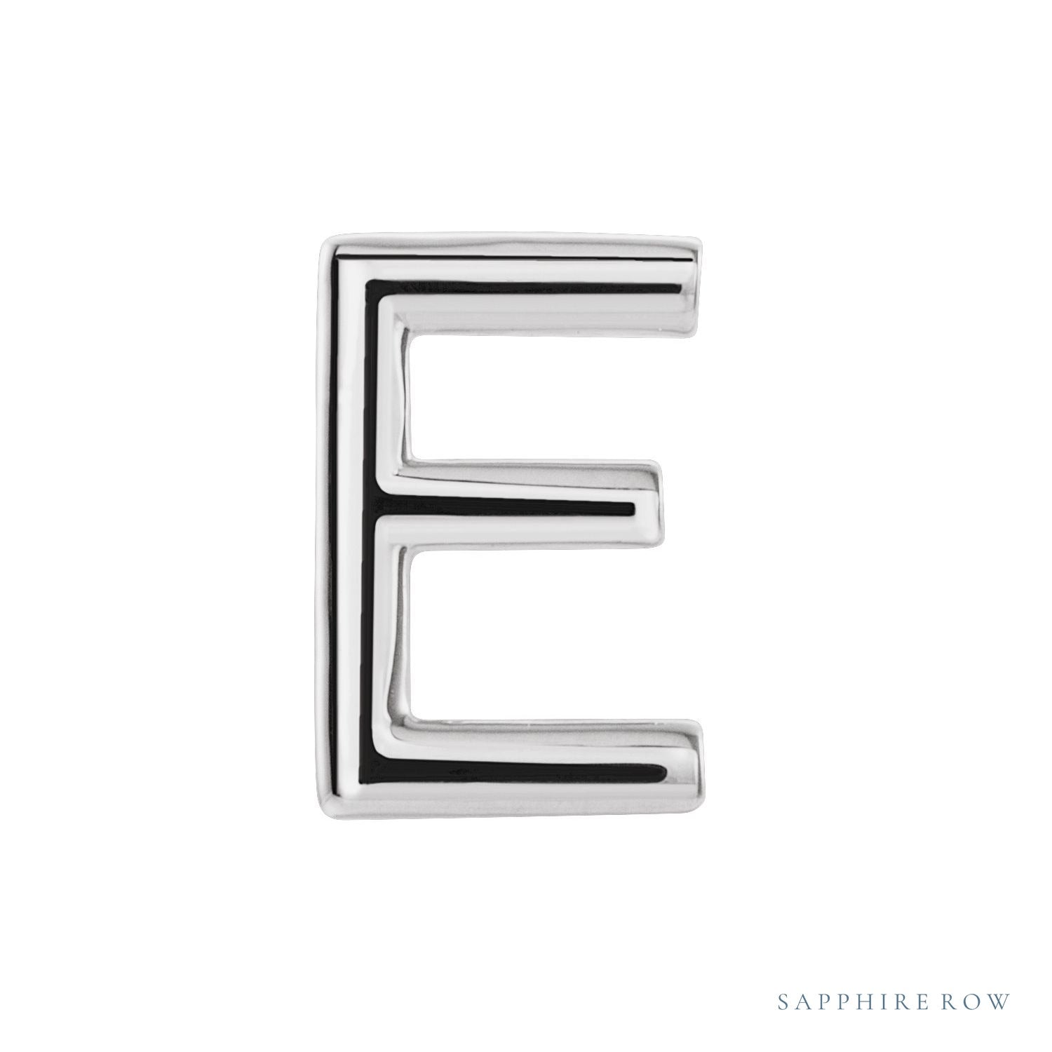 Sapphire Row Gold Single Initial Stud Earring - E, 14K White Gold