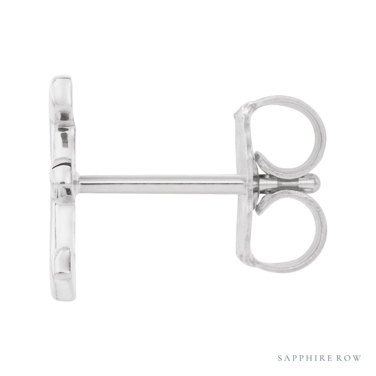 Sapphire Row Gold Single Initial Stud Earring - E, 14K White Gold (view 2)