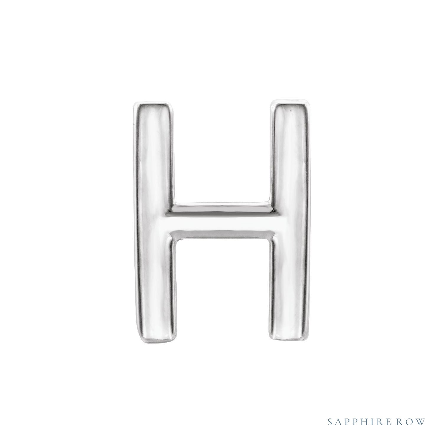 Sapphire Row Gold Single Initial Stud Earring - H, 14K White Gold