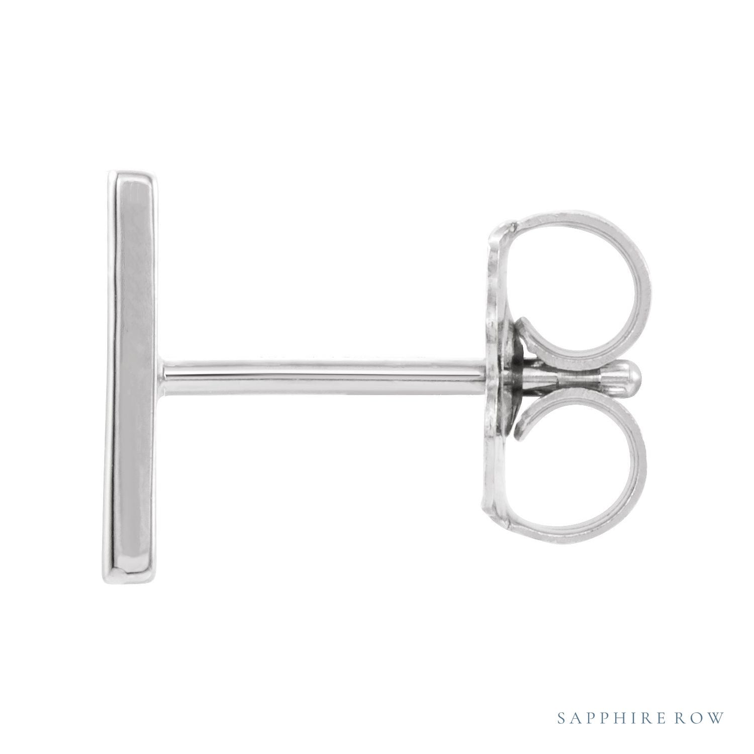 Sapphire Row Gold Single Initial Stud Earring - H, 14K White Gold (view 2)