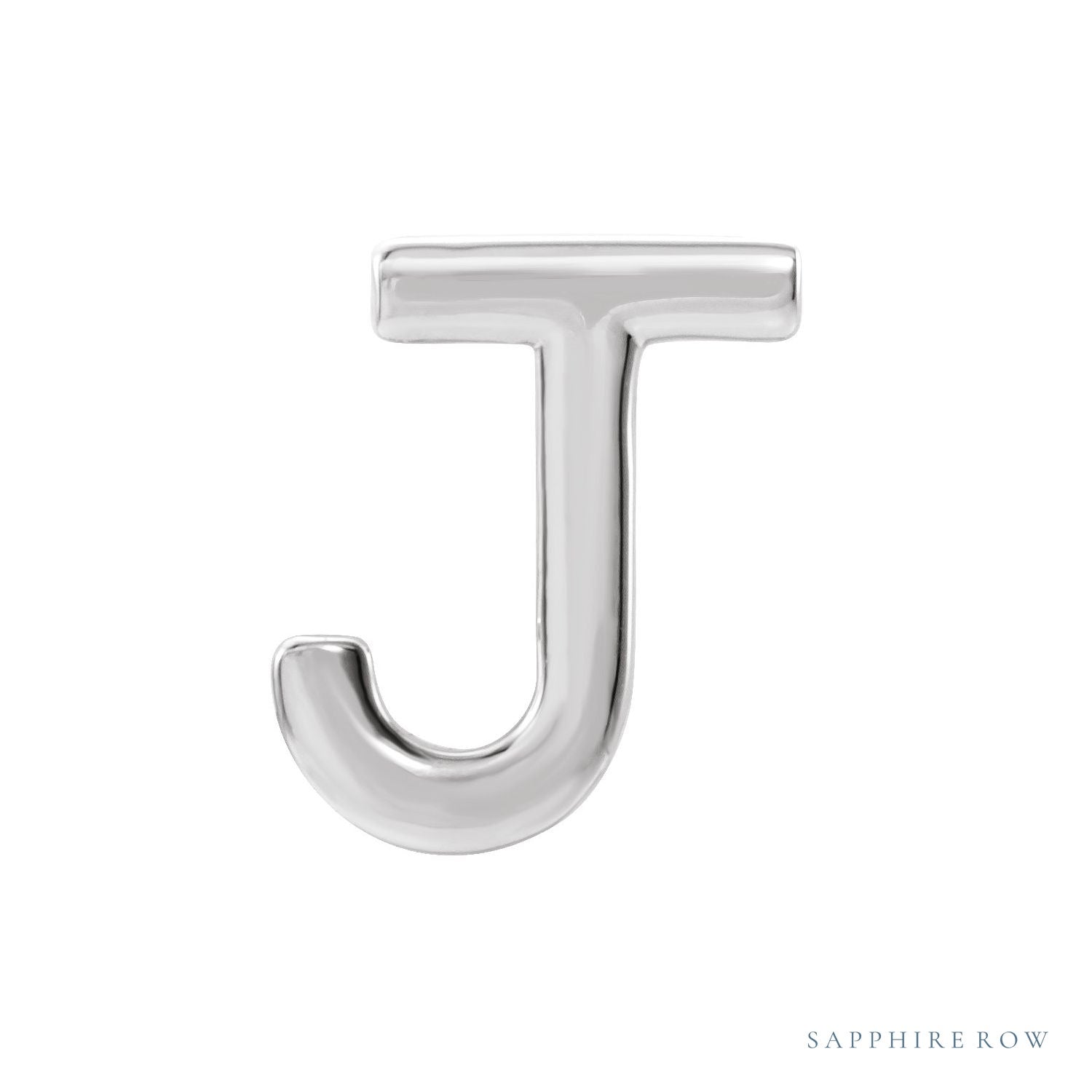 Sapphire Row Gold Single Initial Stud Earring - J, 14K White Gold