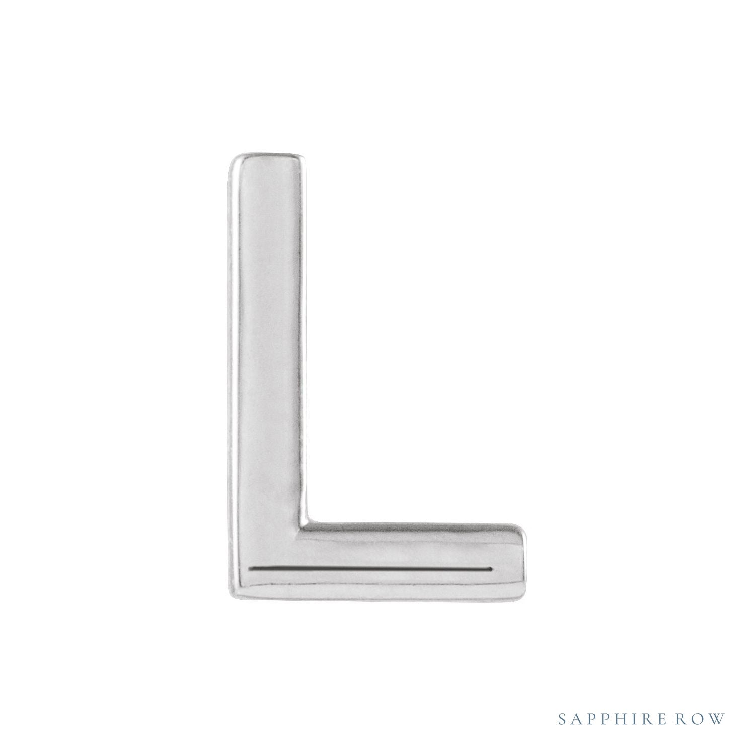 Sapphire Row Gold Single Initial Stud Earring - L, 14K White Gold