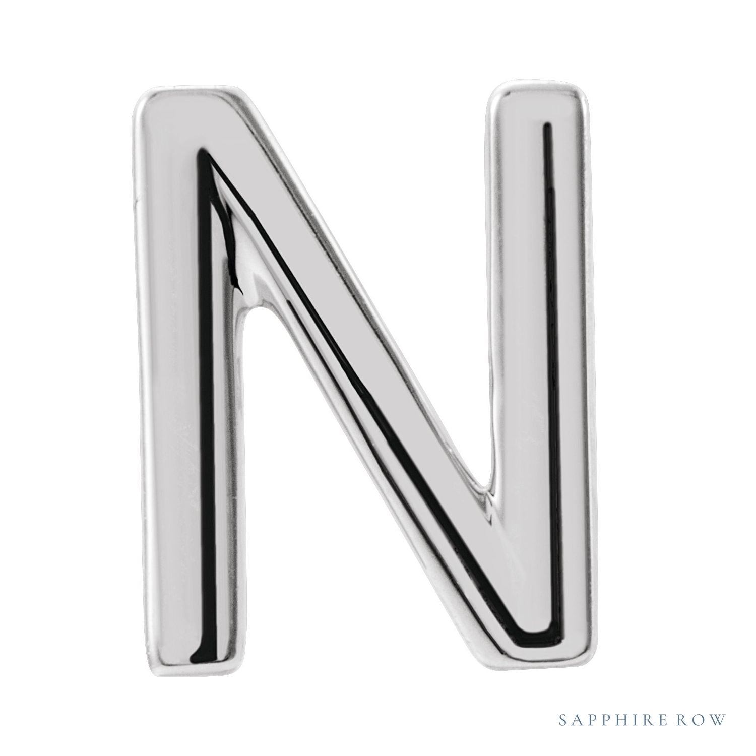 Sapphire Row Gold Single Initial Stud Earring - N, 14K White Gold