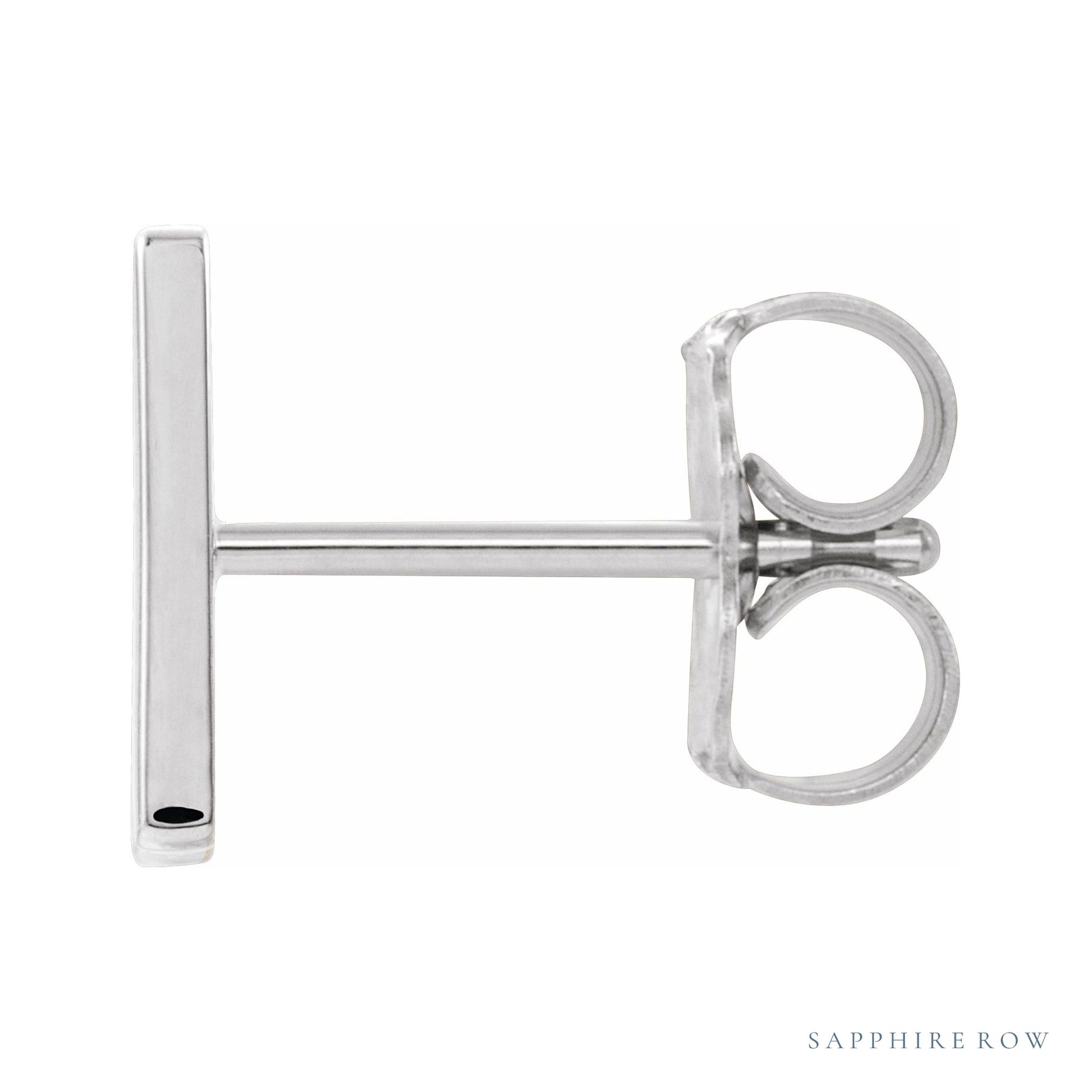 Sapphire Row Gold Single Initial Stud Earring - N, 14K White Gold (view 2)