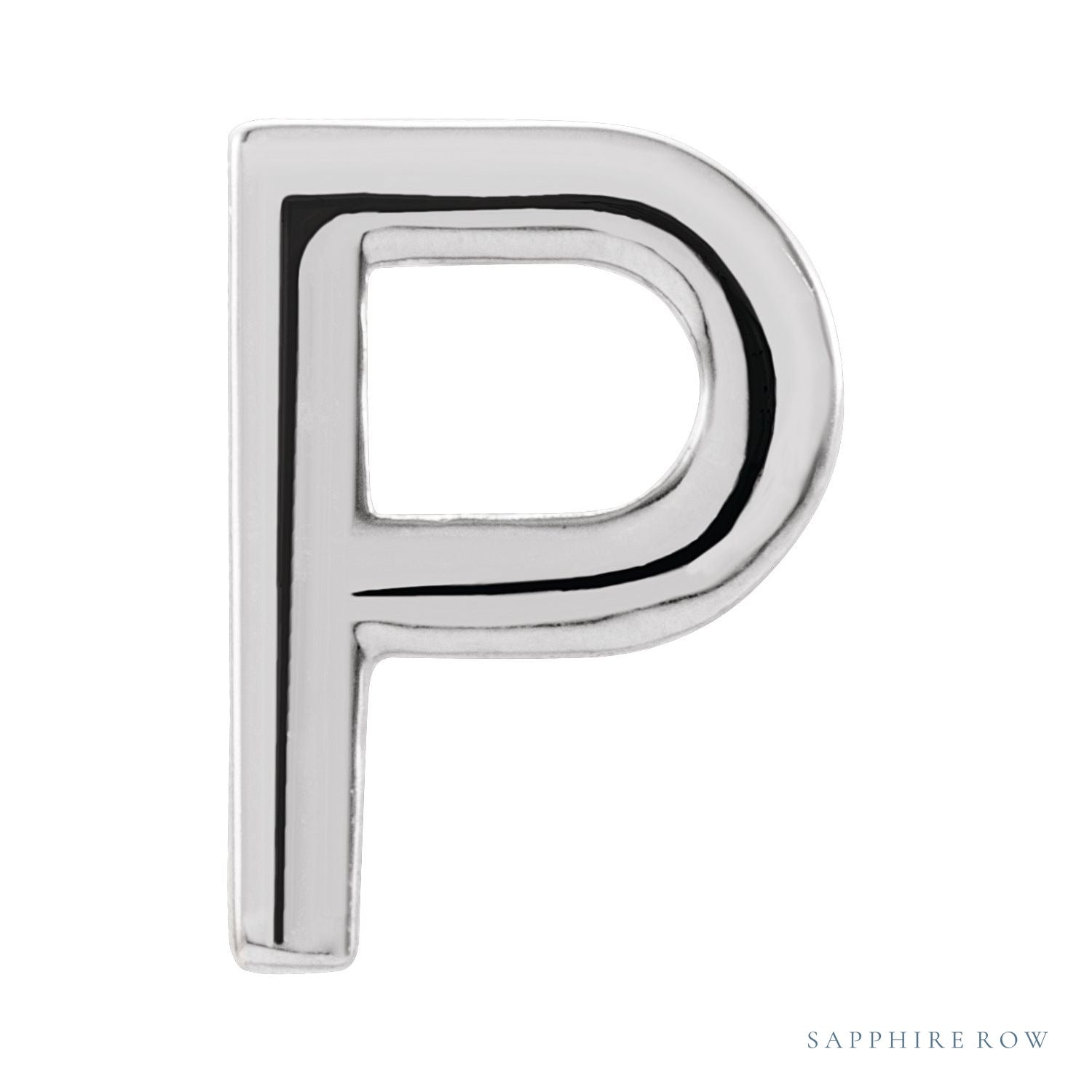 Sapphire Row Gold Single Initial Stud Earring - P, 14K White Gold