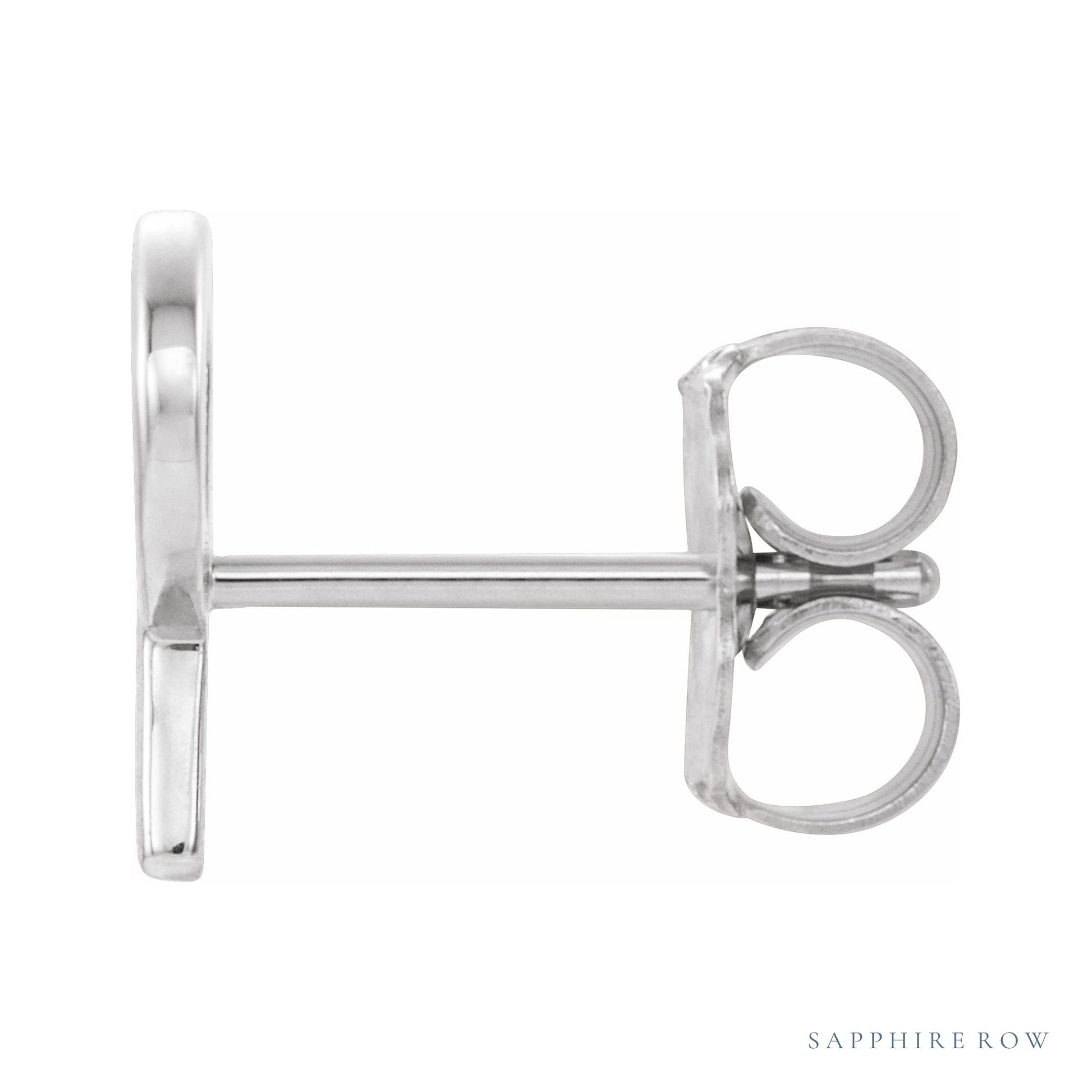 Sapphire Row Gold Single Initial Stud Earring - P, 14K White Gold (view 2)