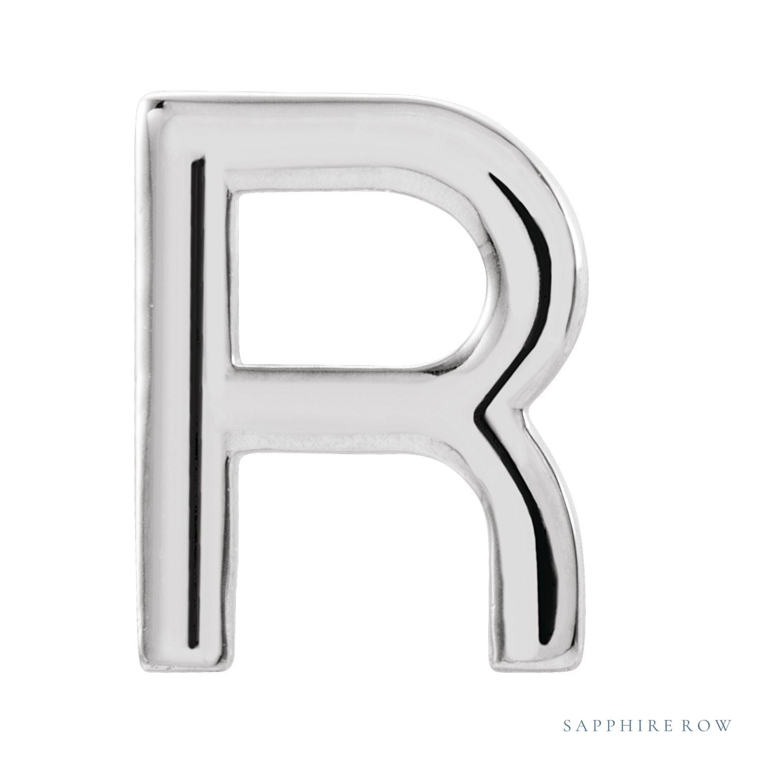 Sapphire Row Gold Single Initial Stud Earring - R, 14K White Gold