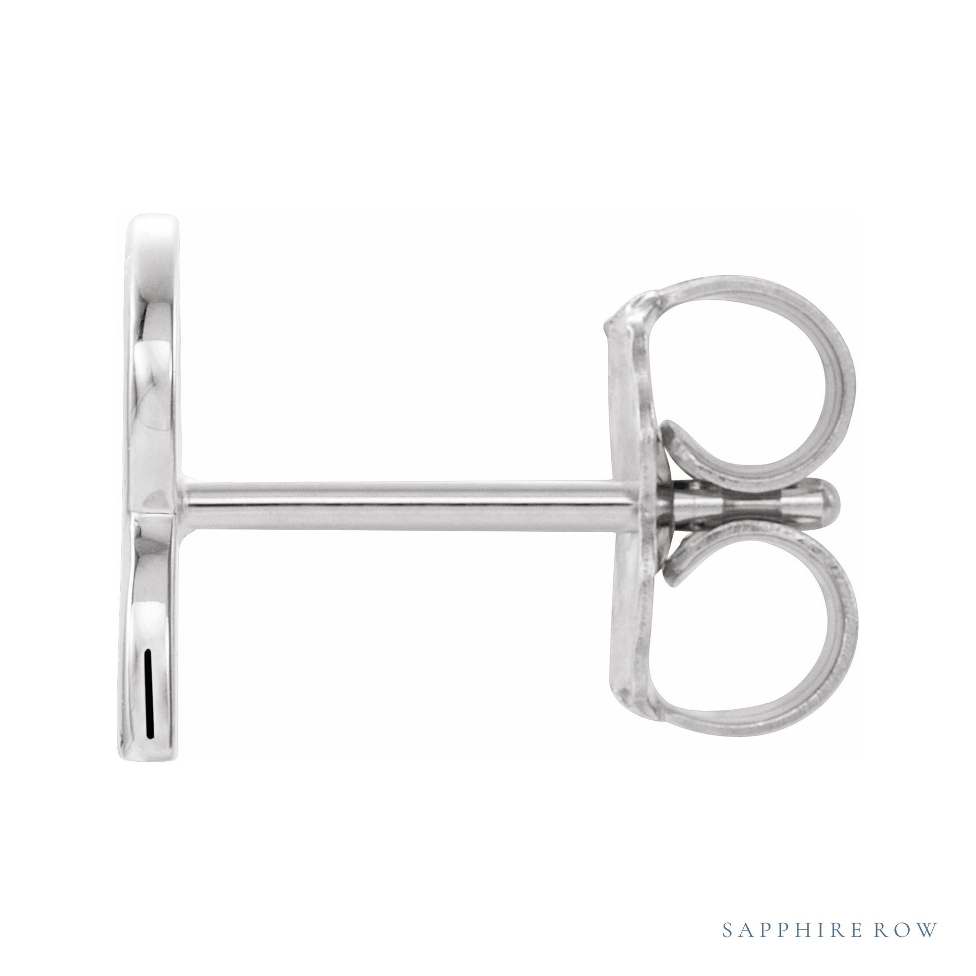 Sapphire Row Gold Single Initial Stud Earring - R, 14K White Gold (view 2)