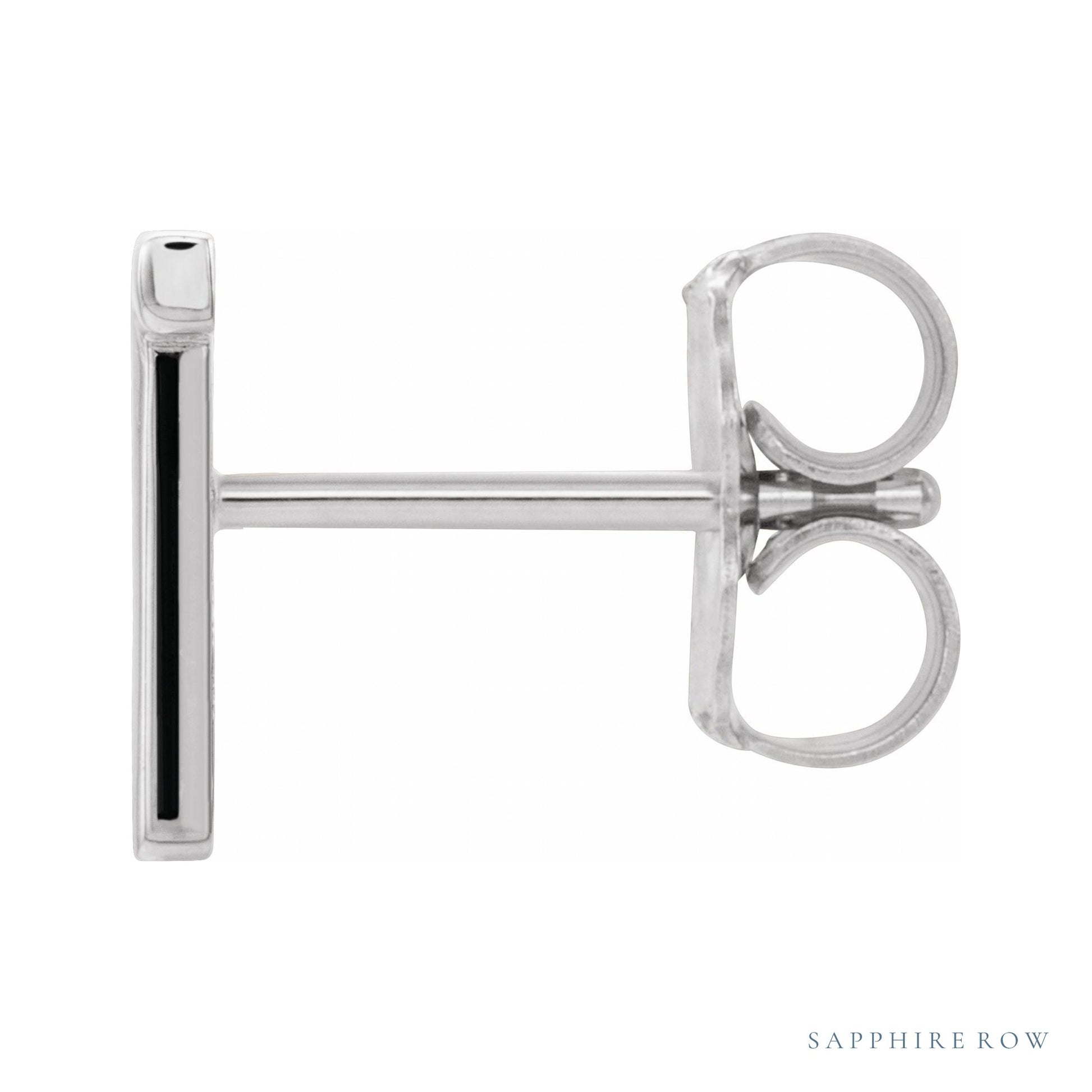 Sapphire Row Gold Single Initial Stud Earring - T, 14K White Gold (view 2)