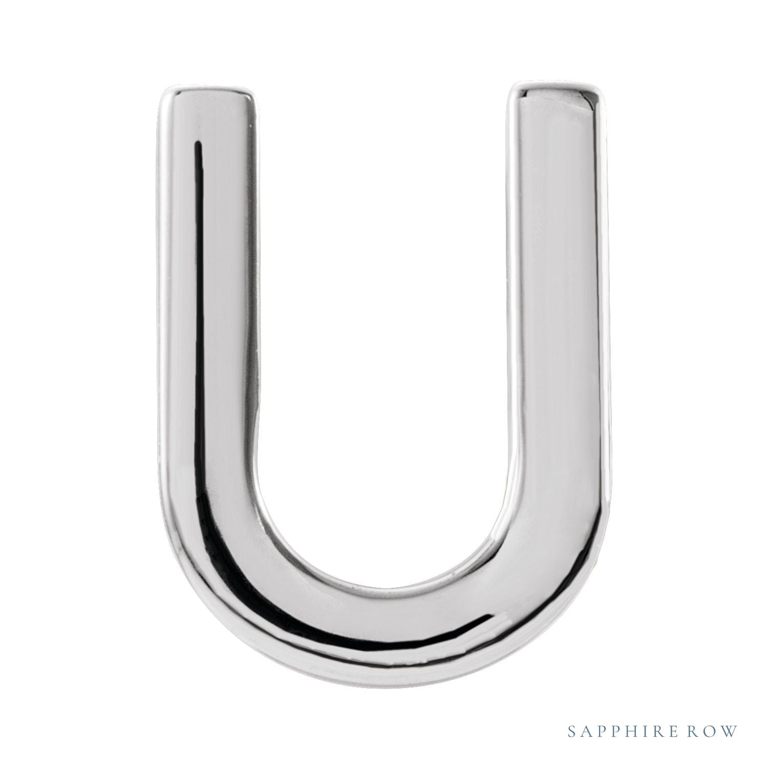 Sapphire Row Gold Single Initial Stud Earring - U, 14K White Gold
