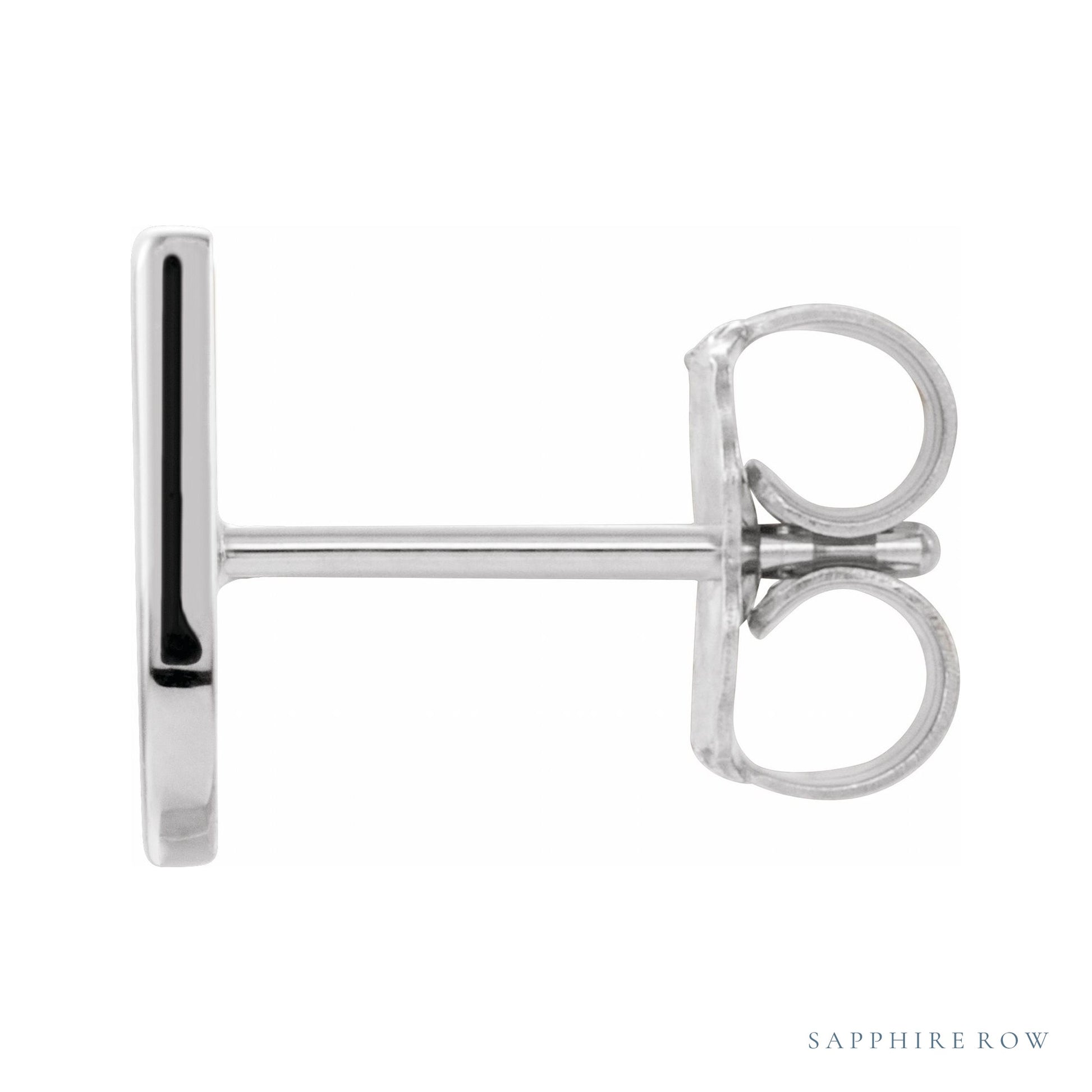 Sapphire Row Gold Single Initial Stud Earring - U, 14K White Gold (view 2)