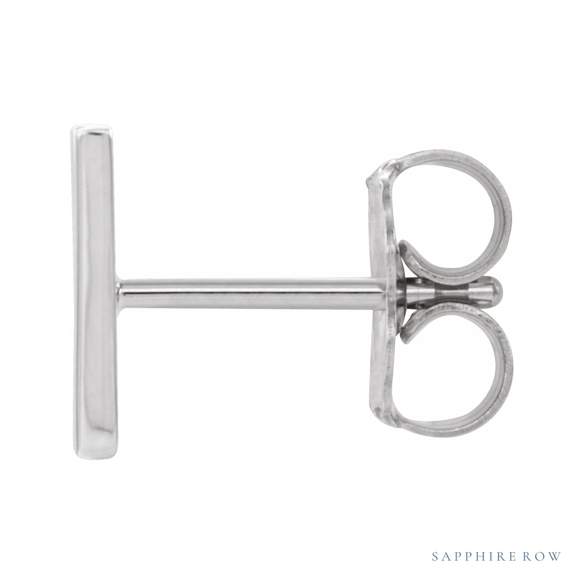 Sapphire Row Gold Single Initial Stud Earring - W, 14K White Gold (view 2)
